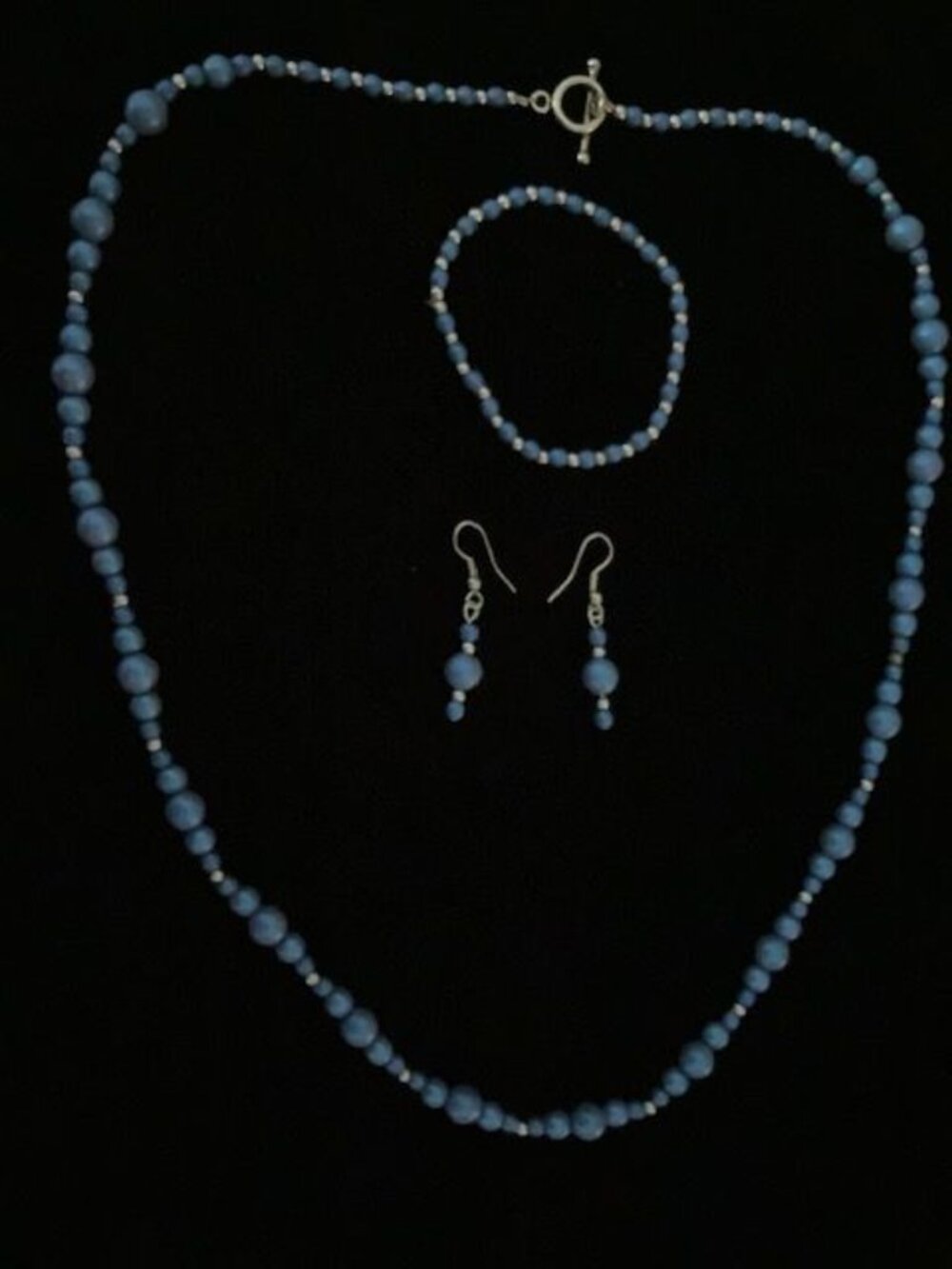 Blue and Silver Beaded Necklace, Bracelet and Earring Set - Picture 1 of 2